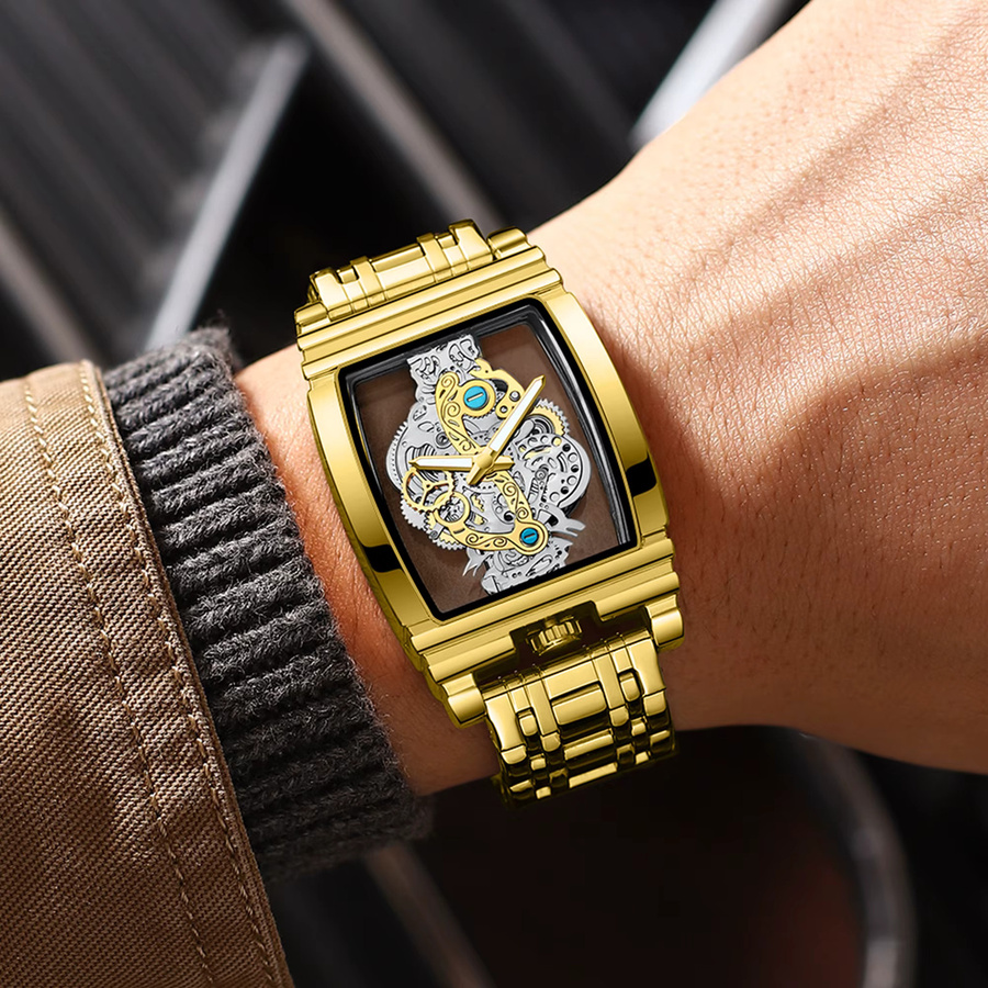 BINBOND Armbanduhr Quarz, Edelstahl, Gold, Herren, Rechteckig - Bild 3