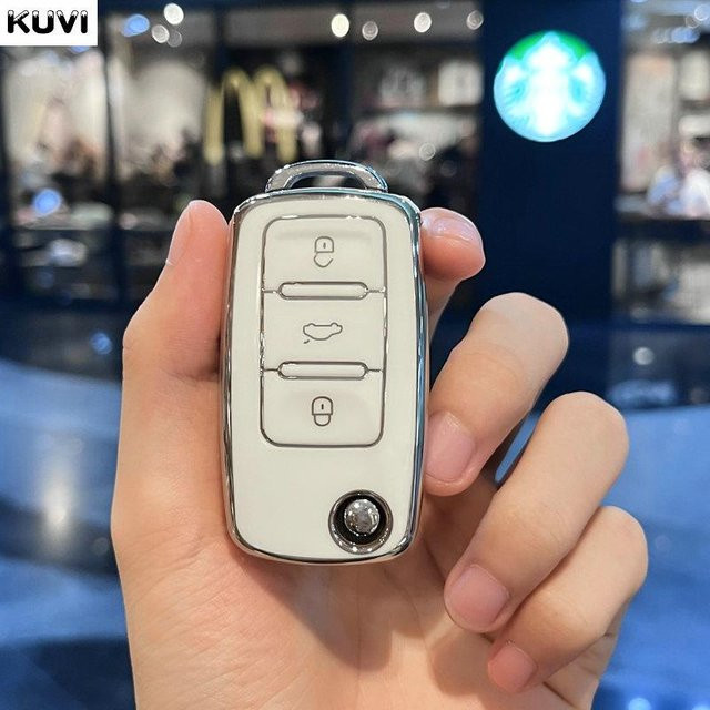 TPU Auto Schlüsselhülle für Volkswagen VW Polo Golf Passat Tiguan Käfer Caddy T5 Up Eos und Skoda Octavia Seat Leon Altea in Weiß - Bild 1
