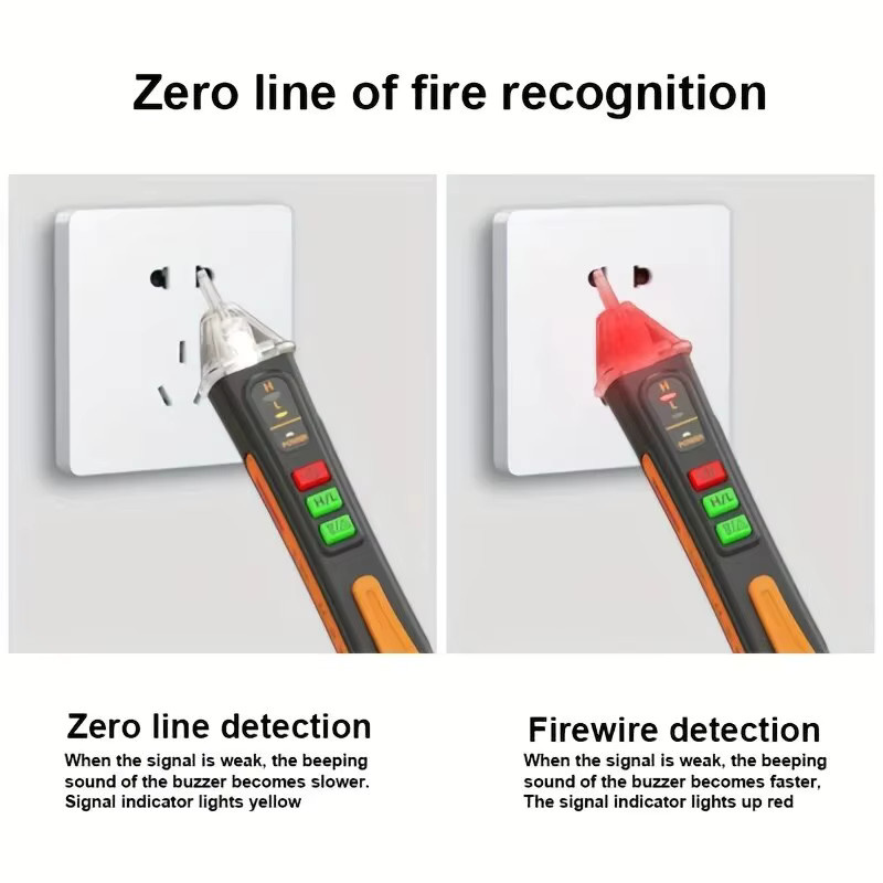 NJTY T02A Spannungsdetektor in Schwarz, berührungsloser AC-Spannungsprüfer mit Sprachausgabe für 12–1000 V, 50/60 Hz - Bild 3