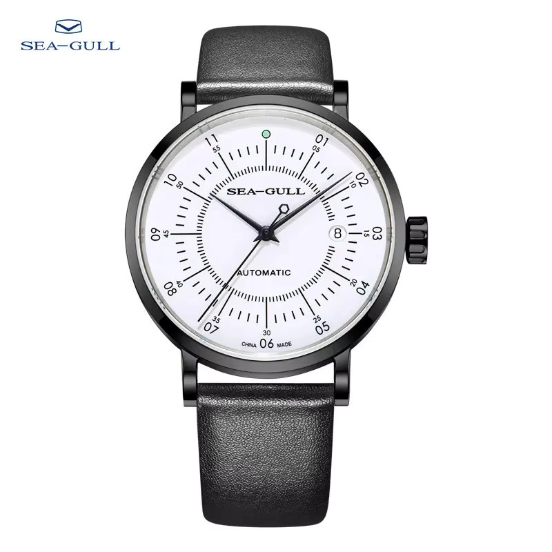 Seagull Herrenuhr, Automatik, Edelstahl, Leder, Weiß, Datum - Bild 5