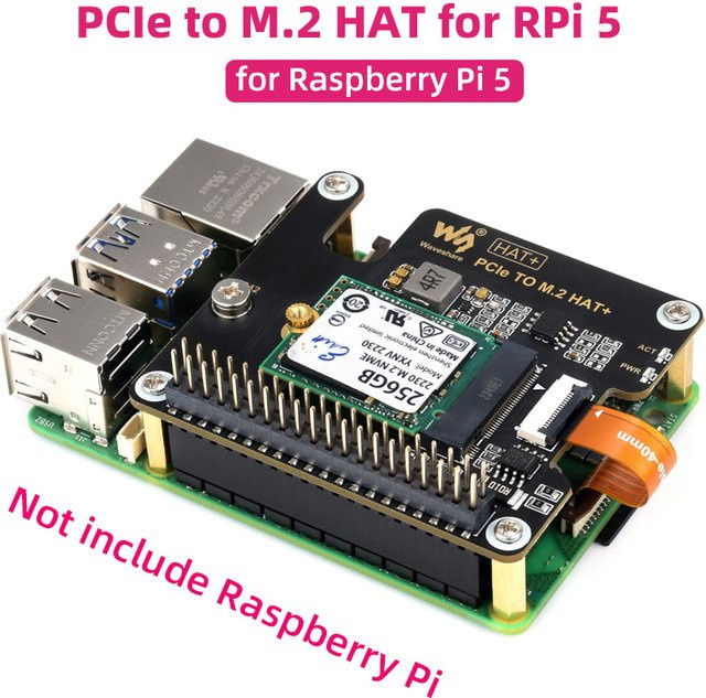 Raspberry Pi 5 PCIe zu M.2 NVMe HAT Erweiterungskarte mit Aktivkühler und 16P-Kabel für SSD-Unterstützung - Bild 1