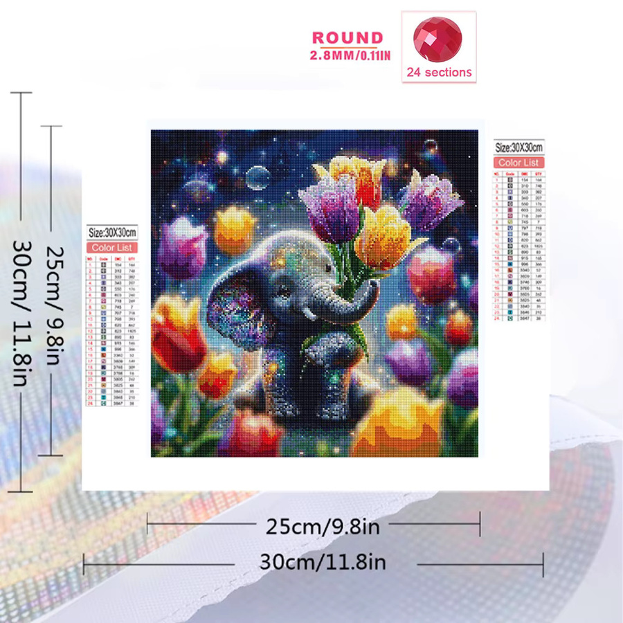EverShine DIY Diamant-Stickerei Elefant mit Tulpen als 5D Mosaik Bild in Multicolour, B/T/H: 20 x 20 x 20 cm - Bild 2