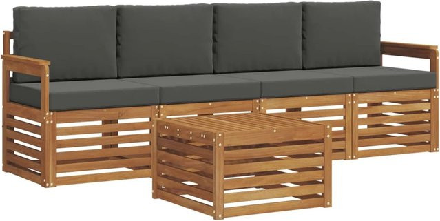 vidaXL Sofagarnitur aus Massivholz Akazie in Anthrazit und Natur mit Tisch und Kissen im modernen Design - Bild 1