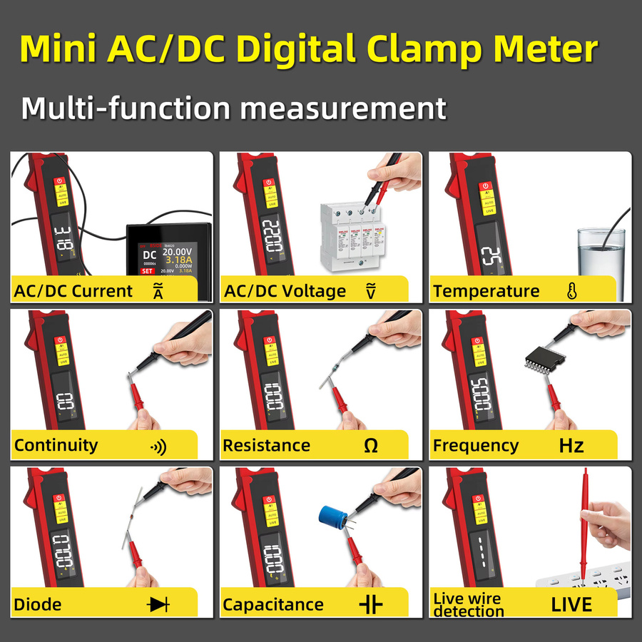 BSIDE UX2 Digitales Zangenmessgerät True RMS Amperemeter für DC/AC Strom mit Temperaturtester in Rot - Bild 5