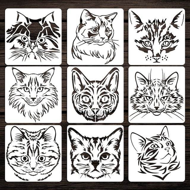 Bview Art 9-teiliges Katzen-Schablonen-Set für Handmalerei, Sprühen und Nachzeichnen - Bild 1