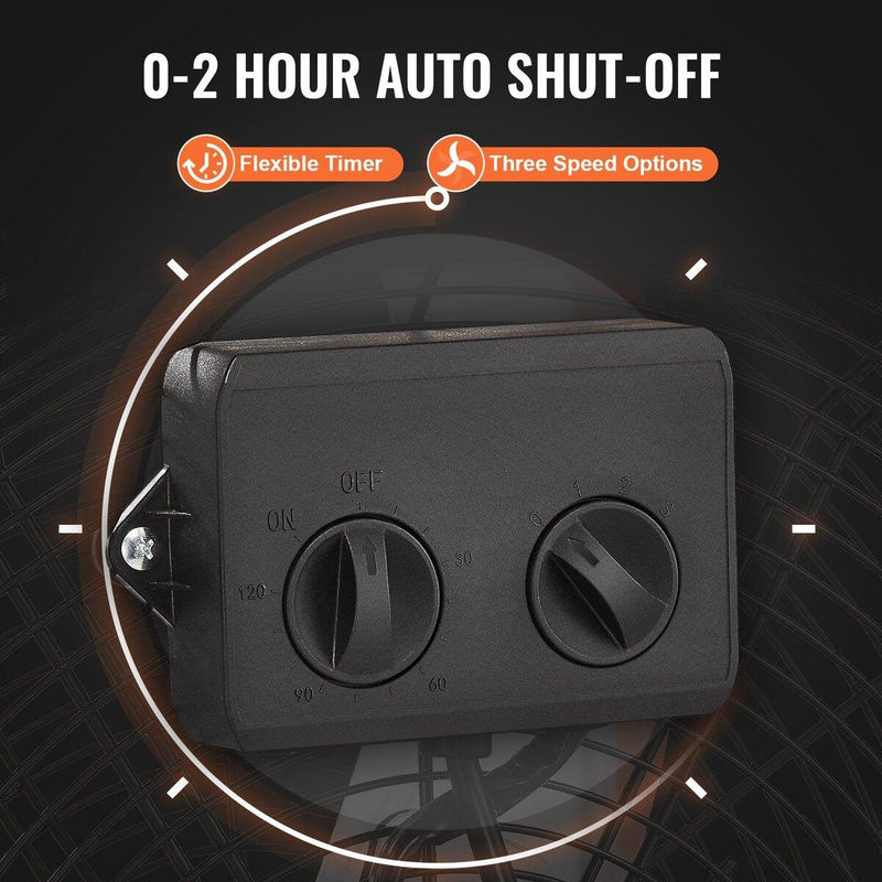 Vevor Trommelventilator 24 Zoll in Orange mit 3 Geschwindigkeiten und Timer aus Metall und Aluminium für die industrielle Nutzung - Bild 7