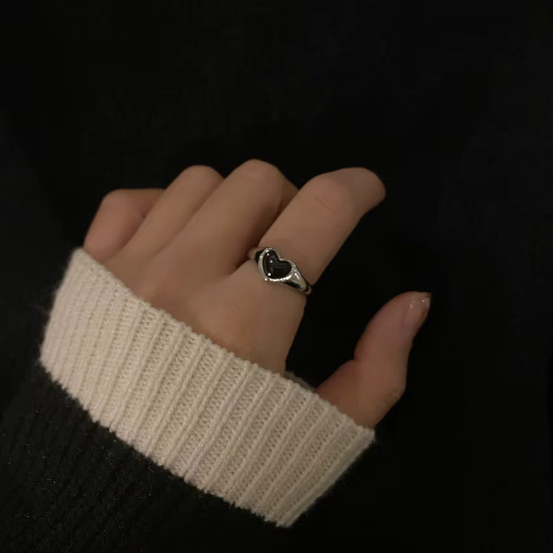 Ring Herz Vintage, Schwarz, Silber, Damen - Bild 2