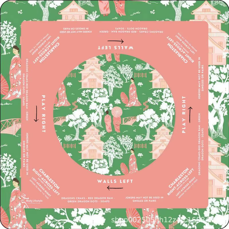 VIKAMA Vintage Tulpen Mahjong-Matte aus Kristall-Samt, rutschfest und faltbar - Bild 1