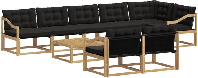 vidaXL Outdoor-Sofagarnitur 9-teilig in L-Form aus Akazienholz und Textilene, Weiß-Schwarz, B/T/H: 79 x 79 x 37 cm - Bild 1