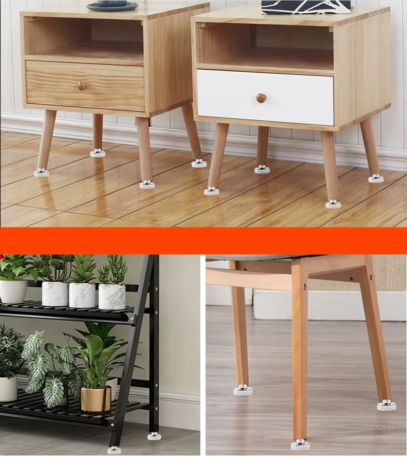NERISXB Verstellbare Möbelfüße aus Edelstahl und Nylon in Silber zur Nivellierung für Sofa, Tisch, Stuhl oder Schrank - Bild 3