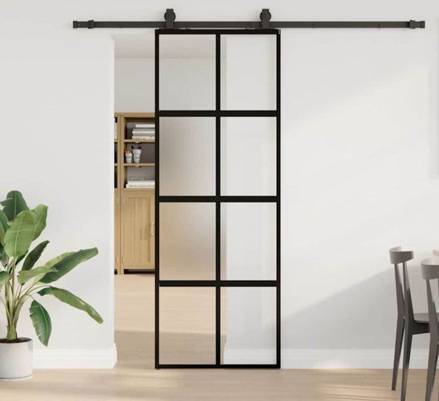 Schiebetür aus Hartglas und Aluminium mit Beschlag in Schwarz von Vidaxl, B: 76 cm, H: 205 cm - Bild 1