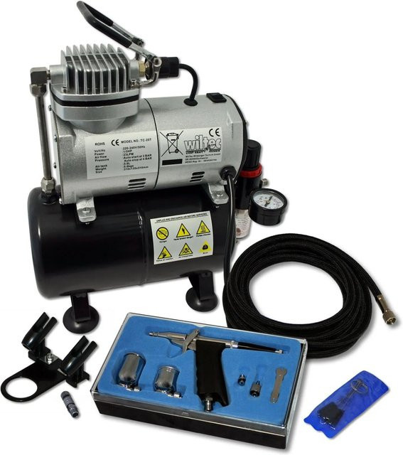 Wiltec Airbrush Kompressor Set mit AS186 Airbrushpistole DA116 und Reinigungsset in Multicolor - Bild 1