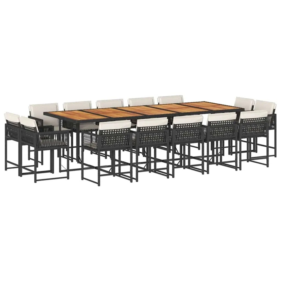 vidaXL 15-teilige Garten-Essgruppe aus Poly Rattan und Akazienholz in Schwarz mit Kissen - Bild 2