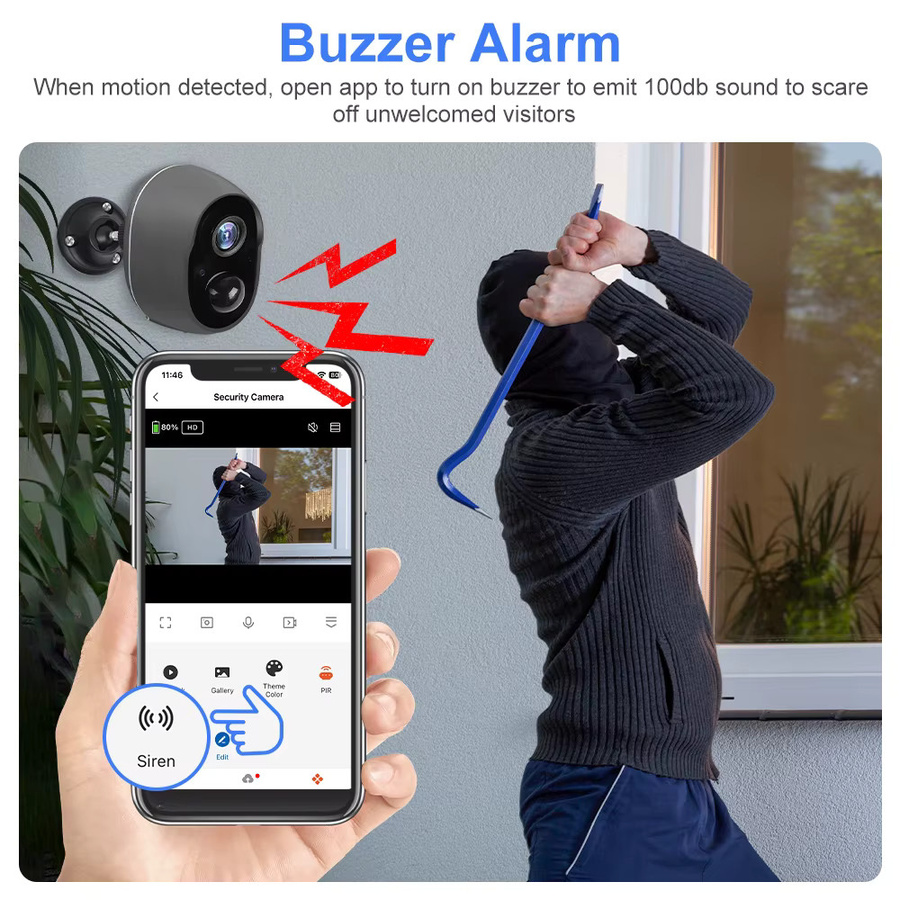 REHENTINT Solar WiFi Überwachungskamera mit 3MP Auflösung, Akku-Betrieb und Sirene, kompatibel mit Tuya und Smart Life App, Schwarz/Grau - Bild 6