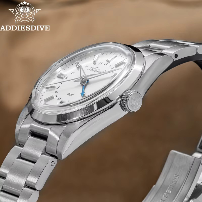ADDIESDIVE Herren GMT Quarzuhr, Edelstahl, Weiß, 10 ATM - Bild 3