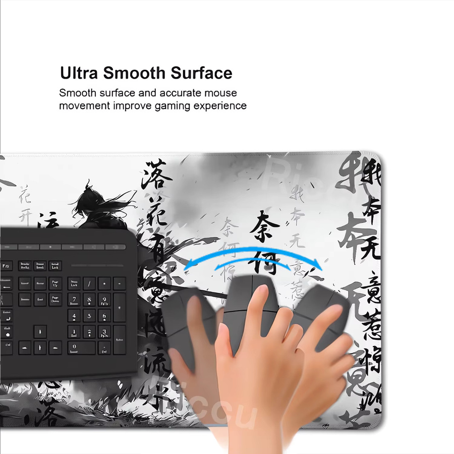 Riccu Samurai Mauspad Schwarz Große Rutschfeste Gamer Tischmatte für PC und Laptop - Bild 4