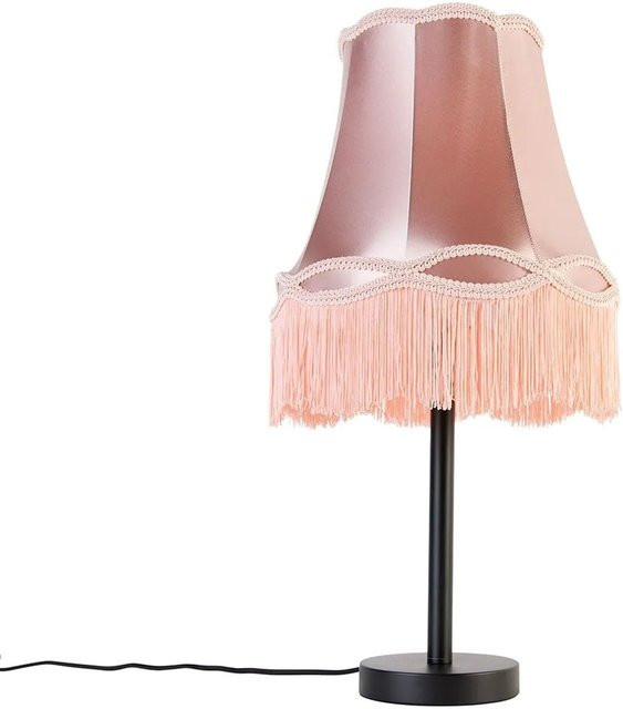 QAZQA Klassische Tischleuchte Simplo aus Stahl in Schwarz mit rosa Stoffschirm, dimmbar, E27, Höhe: 30 cm - Bild 1