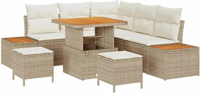 vidaXL Garten-Sofa-Set 8-teilig aus Poly Rattan und Akazienholz in Beige - Bild 1