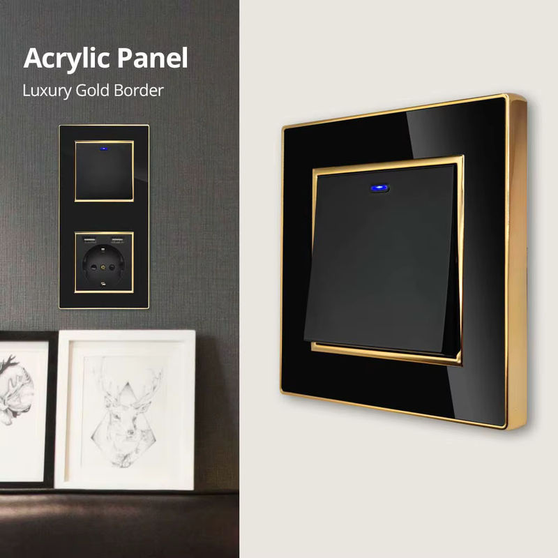 Wallpad Vertikales Acryl-Panel in Schwarz mit Goldrand, Wandlichtschalter mit USB-Aufladung und EU-Steckdose - Bild 2