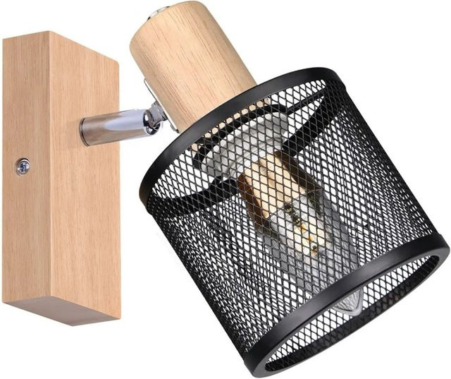 NETTLIFE Deckenstrahler aus Holz und Metall in Schwarz im Industrial-Design mit E14 Fassung - Bild 1