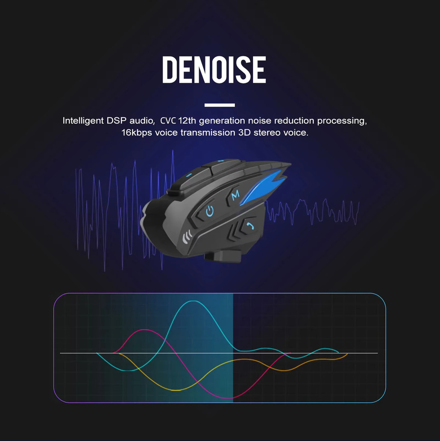 XINOWY Bluetooth-Gegensprechanlage Shark Pro für Motorradhelme, Headset in Schwarz, IP65 wasserdicht mit CVC Denoise, FM-Radio und Musikfreigabe, Verbindung mit 2 Geräten - Bild 2