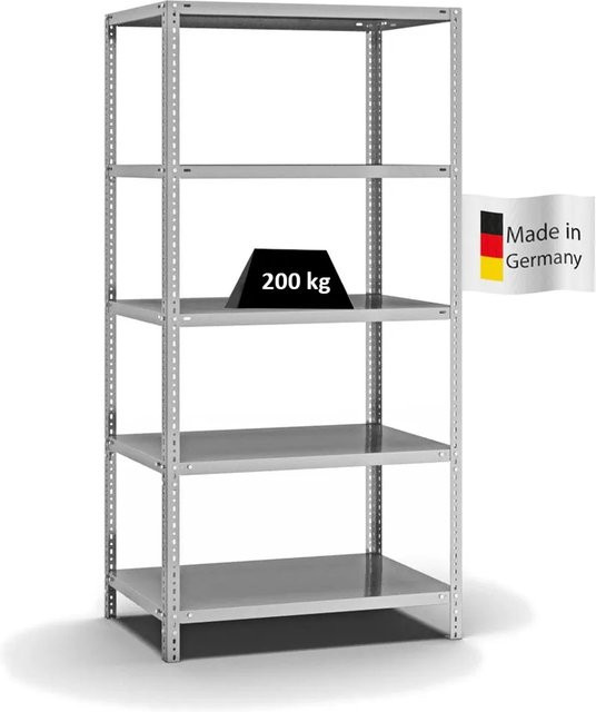 PROREGAL Fachbodenregal Medium-Duty mit 5 Ebenen, verzinkt, Farbe: Silber, H x B x T: 200 x 100 x 60 cm - Bild 1