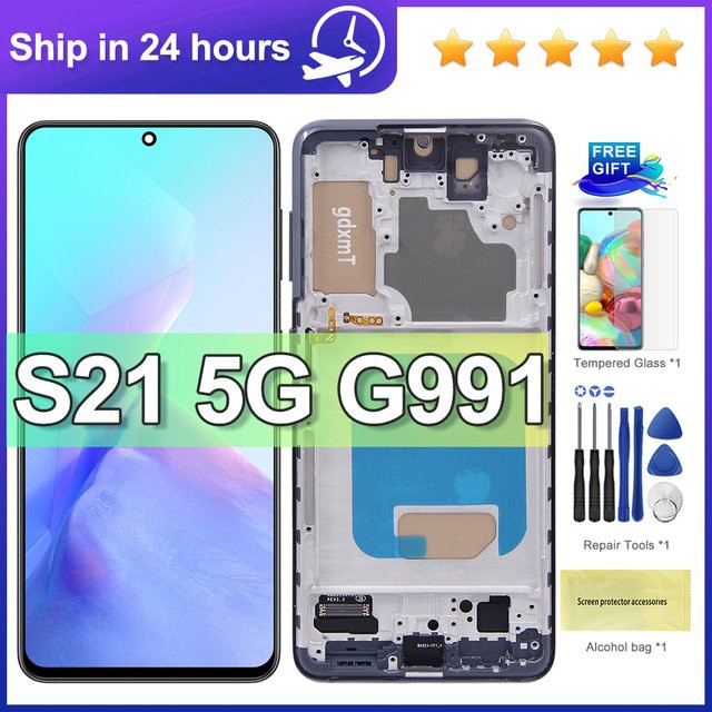 Samsung S21 5G Ersatzdisplay LCD Touchscreen Digitizer mit Rahmen in Schwarz oder Silber für SM-G991B G991B/DS G991U - Bild 1