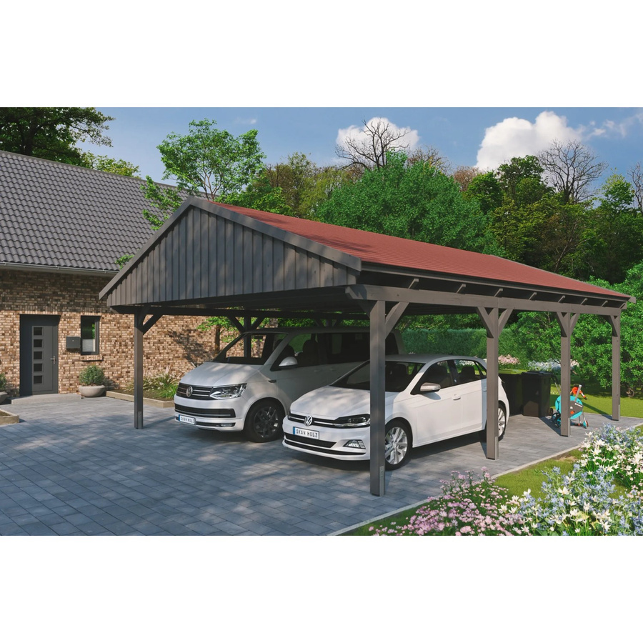Skan Holz Carport Fichtelberg aus Fichte Leimholz in Grau mit spitzer Dachform, B/T: 618 x 808 cm, Höhe: 362 cm - Bild 2