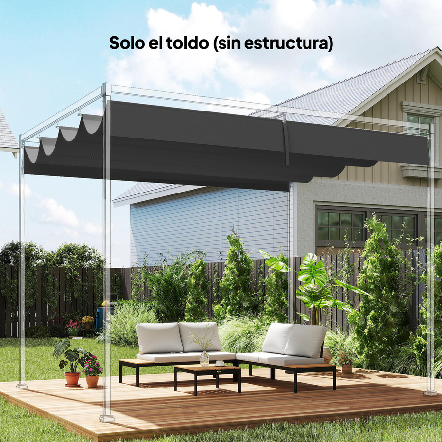 Outsunny Pergola-Ersatzbespannung Dunkelgrau für 4x3 m Rahmen, Ausziehbares Stoffdach mit UV30+ Schutz und 8 Ablauflöchern, B/T: 3,92 x 3,5 m - Bild 2