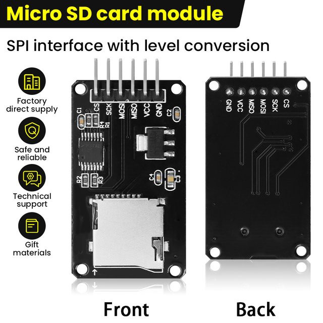 Keyestudio Micro-SD-Kartenmodul mit SPI-Schnittstelle und Pegelumwandlung in Schwarz für Arduino IDE-Programmierung inklusive SD-Kartenhalter - Bild 1