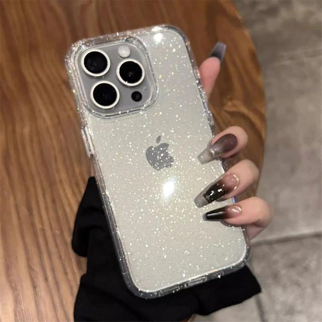 Stoßfeste Glitzer Handyhülle von Yiran für iPhone 11 bis iPhone 16 Pro Max in Grau Transparent - Bild 1
