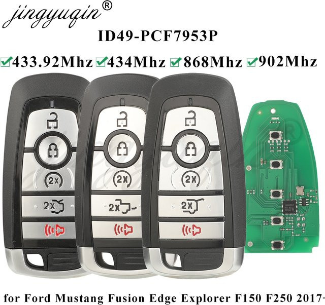 Jingyuqin Smart Keyless Fernbedienung Auto Schlüssel für Ford Edge Explorer Expedition Fusion Mondeo F150 F250 Mustang in Schwarz (433,92/434/868/902 MHz) - Bild 1