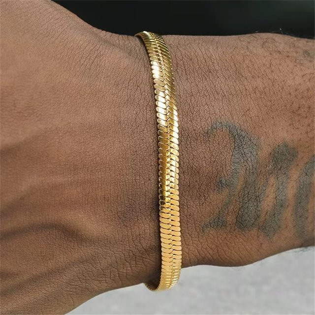 Armband Edelstahl, Goldfarbe, Schlange Kette, Unisex - Bild 1