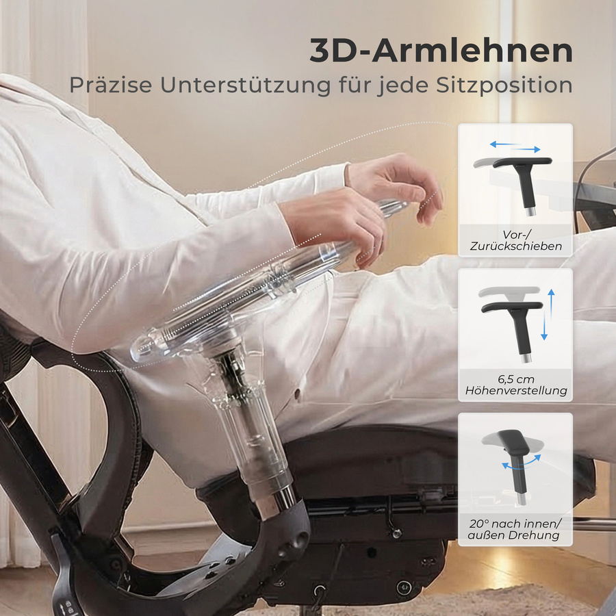 WELAX S9 ergonomischer Bürostuhl in Schwarz mit Netzrücken, hoher Rückenlehne, Lendenwirbelstütze und 4-fach verstellbaren Armlehnen - Bild 4