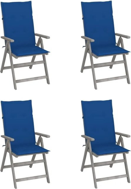 vidaXL Set aus 4 verstellbaren Hochlehner-Gartenstühlen aus Massivholz Akazie mit Auflagen in Grau und Blau - Bild 1