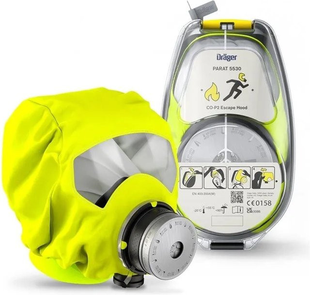 Dräger Brandfluchthaube Parat 5530 mit Co-P2 Kohlenmonoxid-Filter in Gelb mit Hardcase - Bild 1