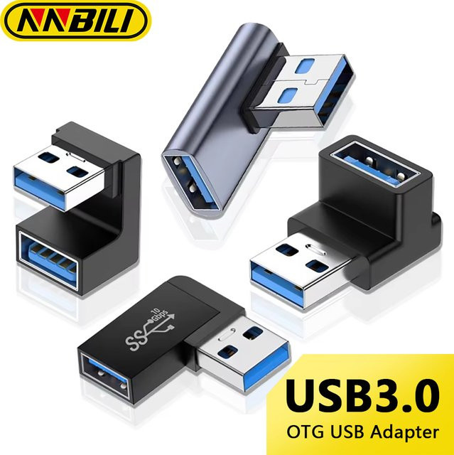 NNBILI USB 3.0 Winkeladapter 90 Grad Stecker auf Buchse, 10 Gbit/s Verlängerungsadapter für Laptop und PC, Schwarz - Bild 1