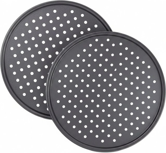 Relaxdays Pizzablech 2er Set Grau Antihaftbeschichtet Durchmesser: 32 cm, Höhe: 1 cm - Bild 1