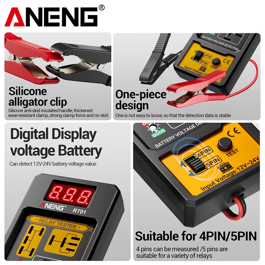 ANENG RT01 Digitaler Relais-Detektor und Batterietester für Fahrzeuge, 11–25 V, Schwarz - Bild 4