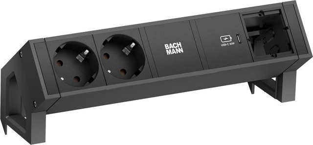 Bachmann DESK2 Steckdosenleiste in Schwarz mit 2 Schutzkontaktsteckdosen, 1 USB-C 30W Charger und 1 leerem Custom Modul - Bild 2