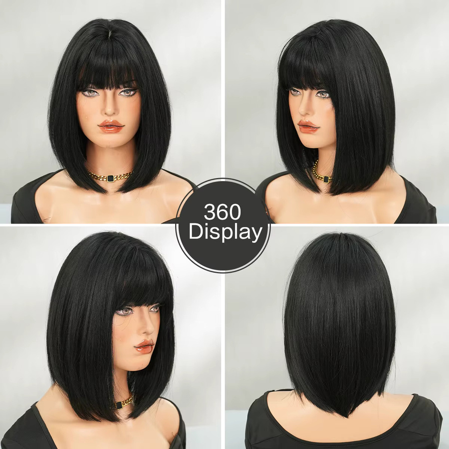 7JHH WIGS Perücke, kurz, glatt, schwarz, Teefarbe, Damen, synthetisch - Bild 3