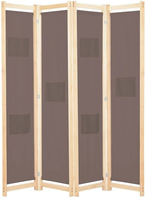 vidaXL 4-teiliger Raumteiler aus Kiefernholz und Stoff in Braun, H x B x T: 170 x 160 x 4 cm - Bild 1