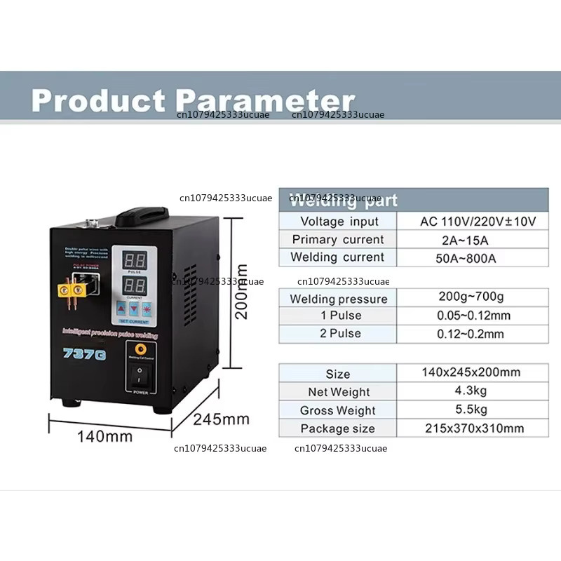 Punktschweißgerät 737 G mit 1,5 kW, LED Dual Digital Display und Pulse Precision Push für 18650 Akkus, Schwarz, B/T/H: 245,0 x 200,0 x 140,0 mm - Bild 2