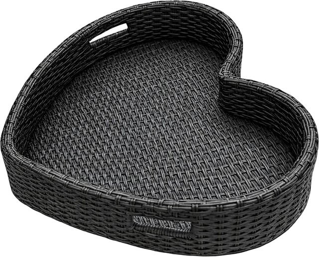 Relaxdays Schwimmtablett in Herzform aus Aluminium und Rattan, Schwarz, B/T/H: 60 x 60 x 20 cm - Bild 1