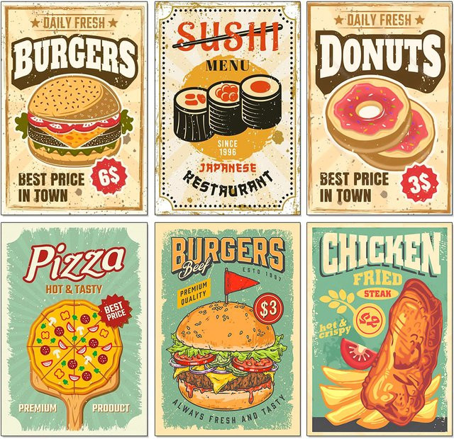 QIZITENG 5D Diamantmalerei Vintage Essen Poster als DIY Mosaik Stickerei mit Hamburger und Sushi Motiv in Multicolour - Bild 1