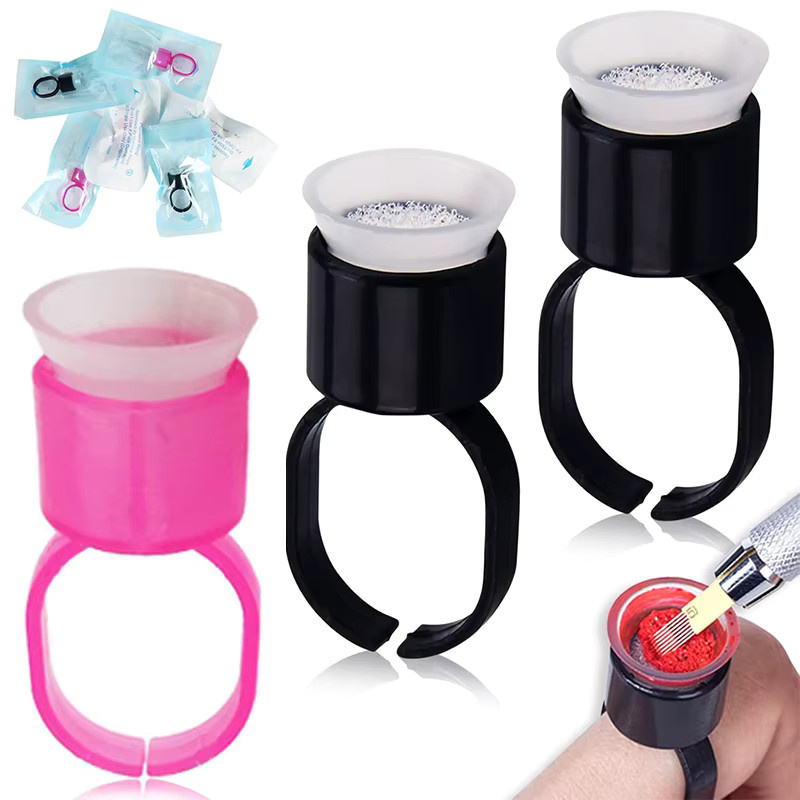 JUN.M Tattoo Ink Ring Tassen mit Schwamm, 50/100 Stück, Microblading PMU Werkzeug - Bild 2