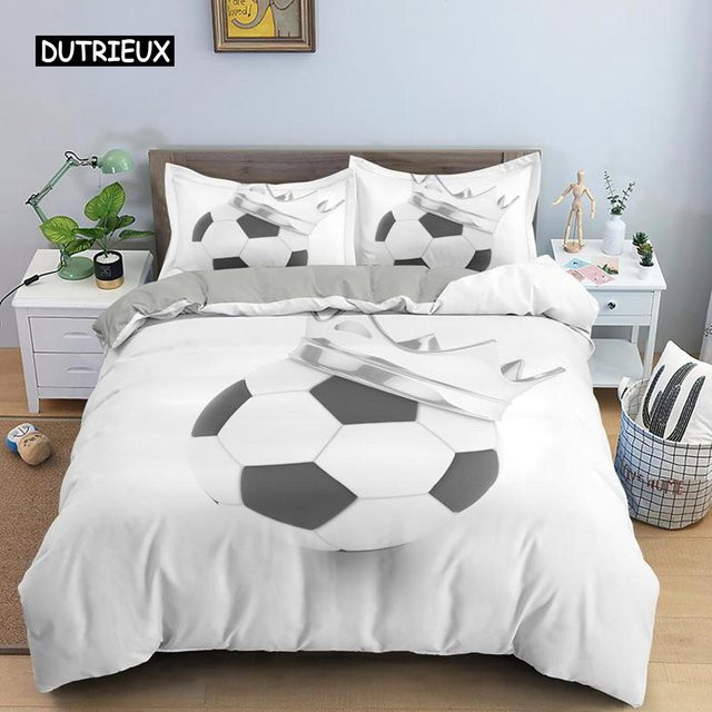 Binchi Outdoor Product 3D Fußball Bettwäsche Set aus Polyester mit Bettbezug und Kissenbezug, Weiß, B/H: 180 x 210 cm - Bild 1