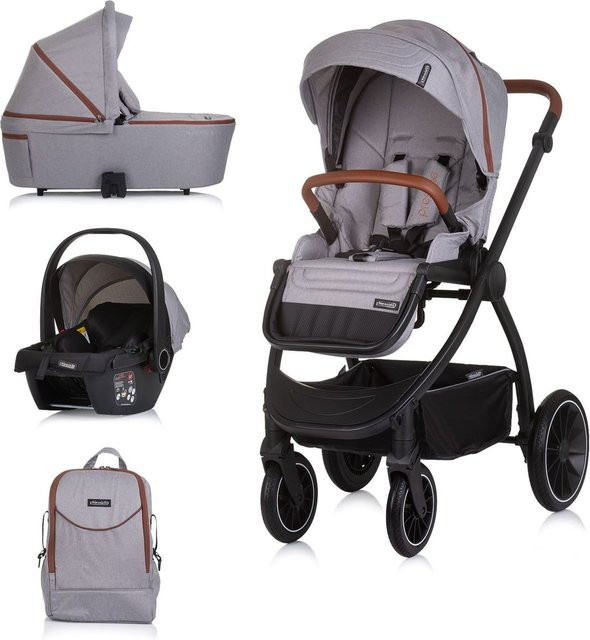 Chipolino Kombikinderwagen Prestige 3 in 1 mit Babywanne, Rucksack und i-Size Babyschale in Grau - Bild 1