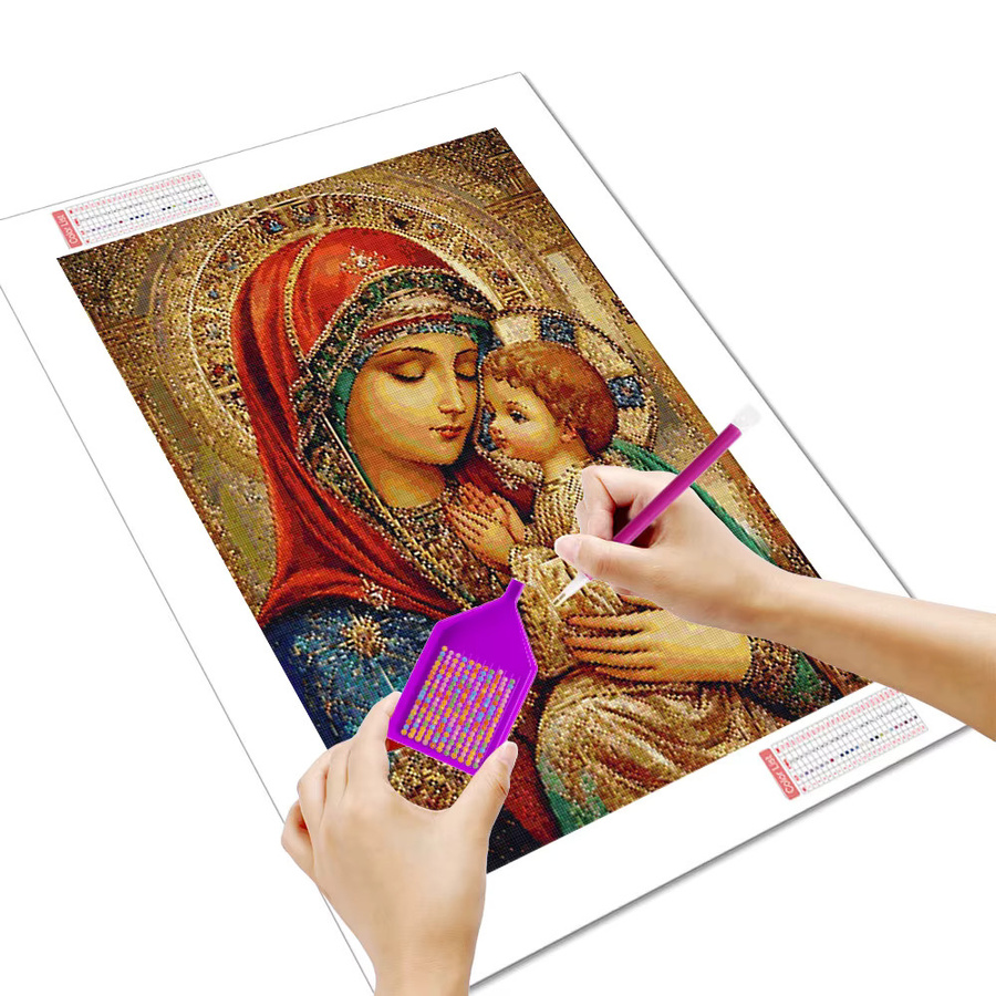 Huacan Diamantgemälde Heilige Mutter mit Kind als religiöses Porträt mit Rundbohrern in Mehrfarbig, B/H: 30 x 20 cm - Bild 2