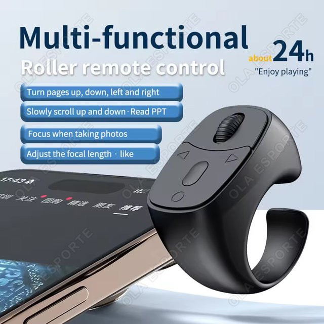 Ola Esporte Bluetooth Selfie-Fernbedienung und automatischer Seitenwender als Handy-Fingerring in Schwarz - Bild 1